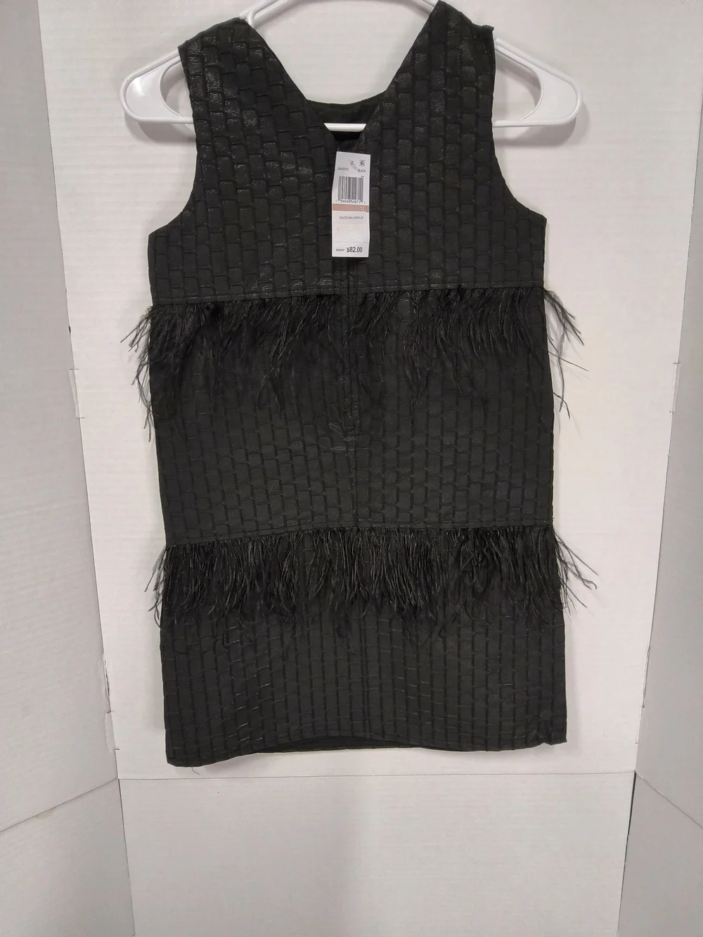 bcbg black feather dress NEW Feather-Trim Textured Girls' Size 12 Elegant yet youthful dress FALL Plus Size Black Cotton Color:Light Champagne
